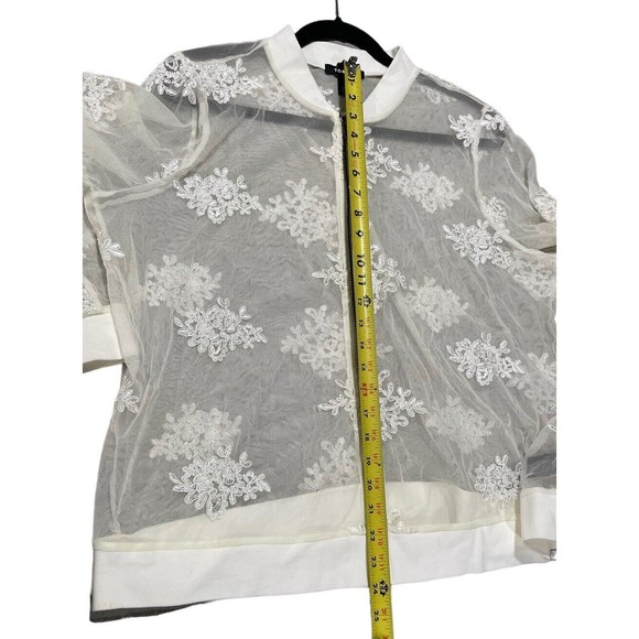 Torrid Size 0‎ Large Ivory Lace Mesh Embroidered Bomber Jacket Long Sleeve Zip - Picture 10 of 12
